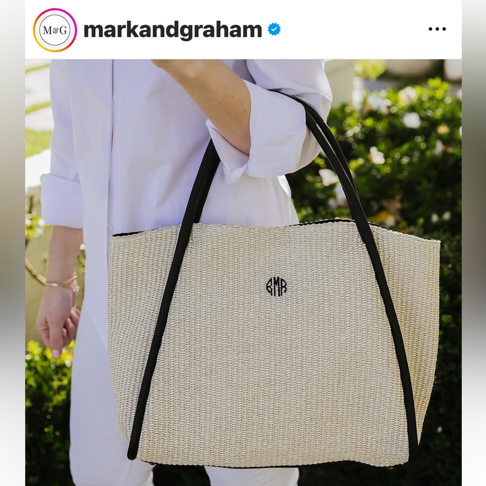 Mark & Graham Milano Raffia Tote with Leather Accents made in Italy